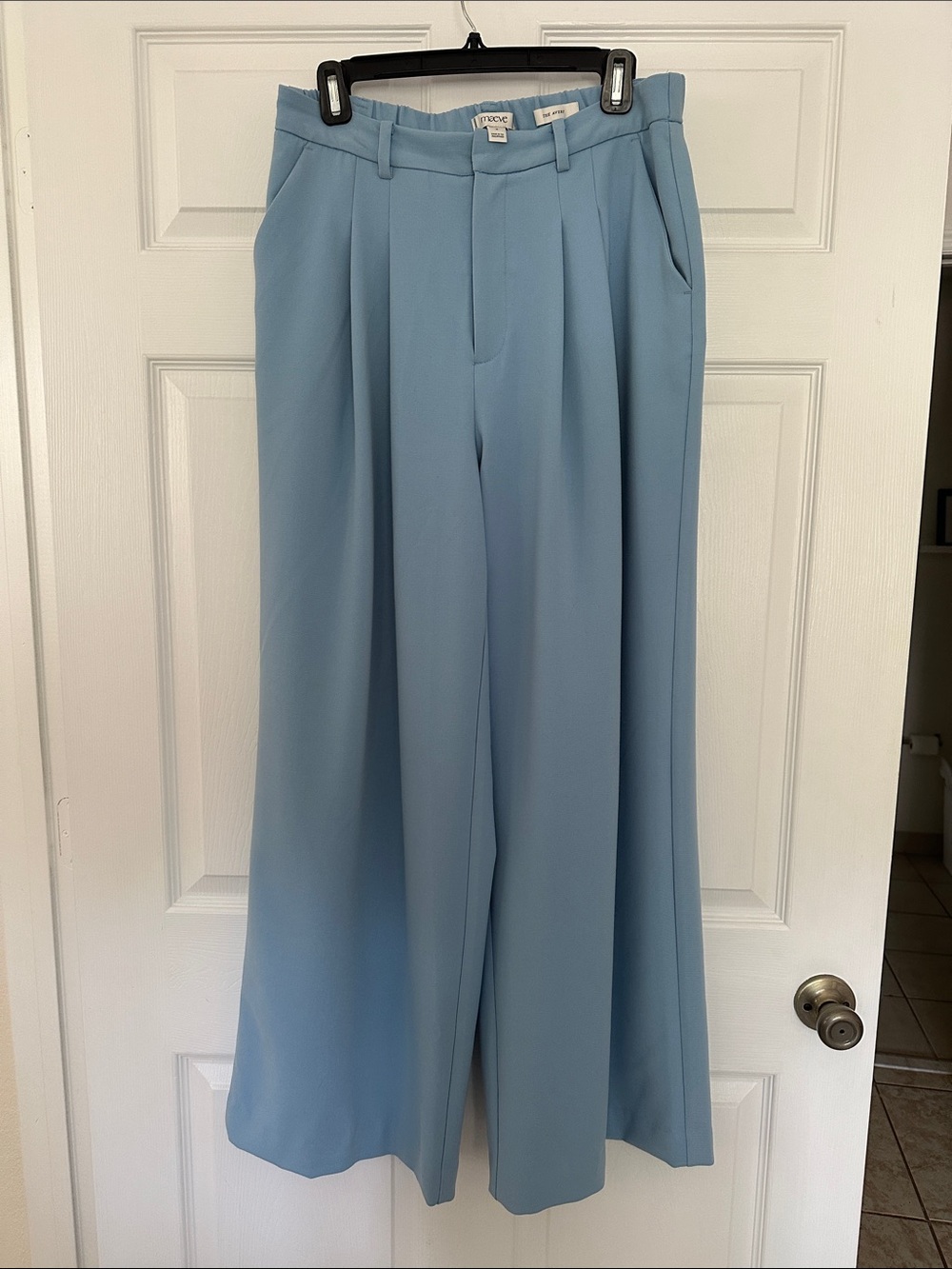 Maeve The Avery Powder Blue Wide-Leg Pleated Trousers by Anthropologie